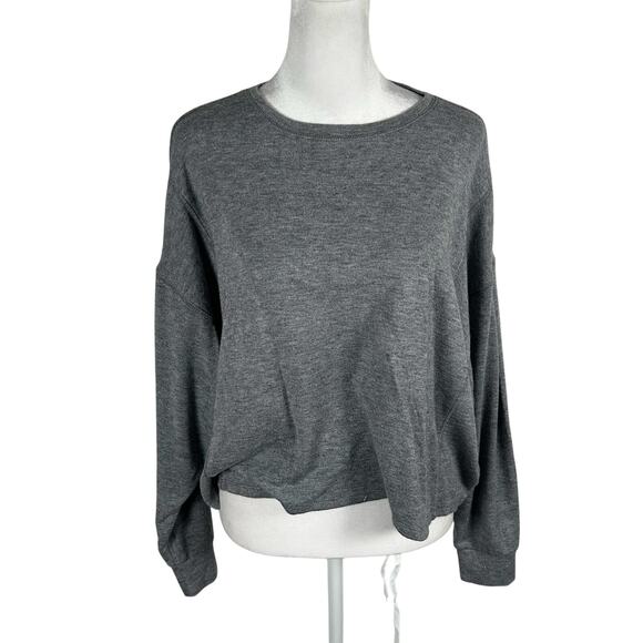 Lucky Brand Cropped Metallic Gray Top Long Sleeve Small Lounge Casual Classic - Picture 1 of 5